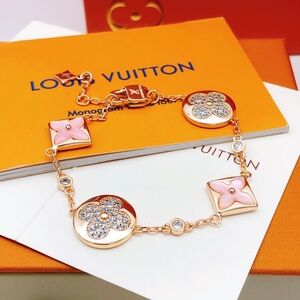 Louis Vuitton Rose Gold-Tone Bracelet with Pink Enamel & Crystal Monogram Charms